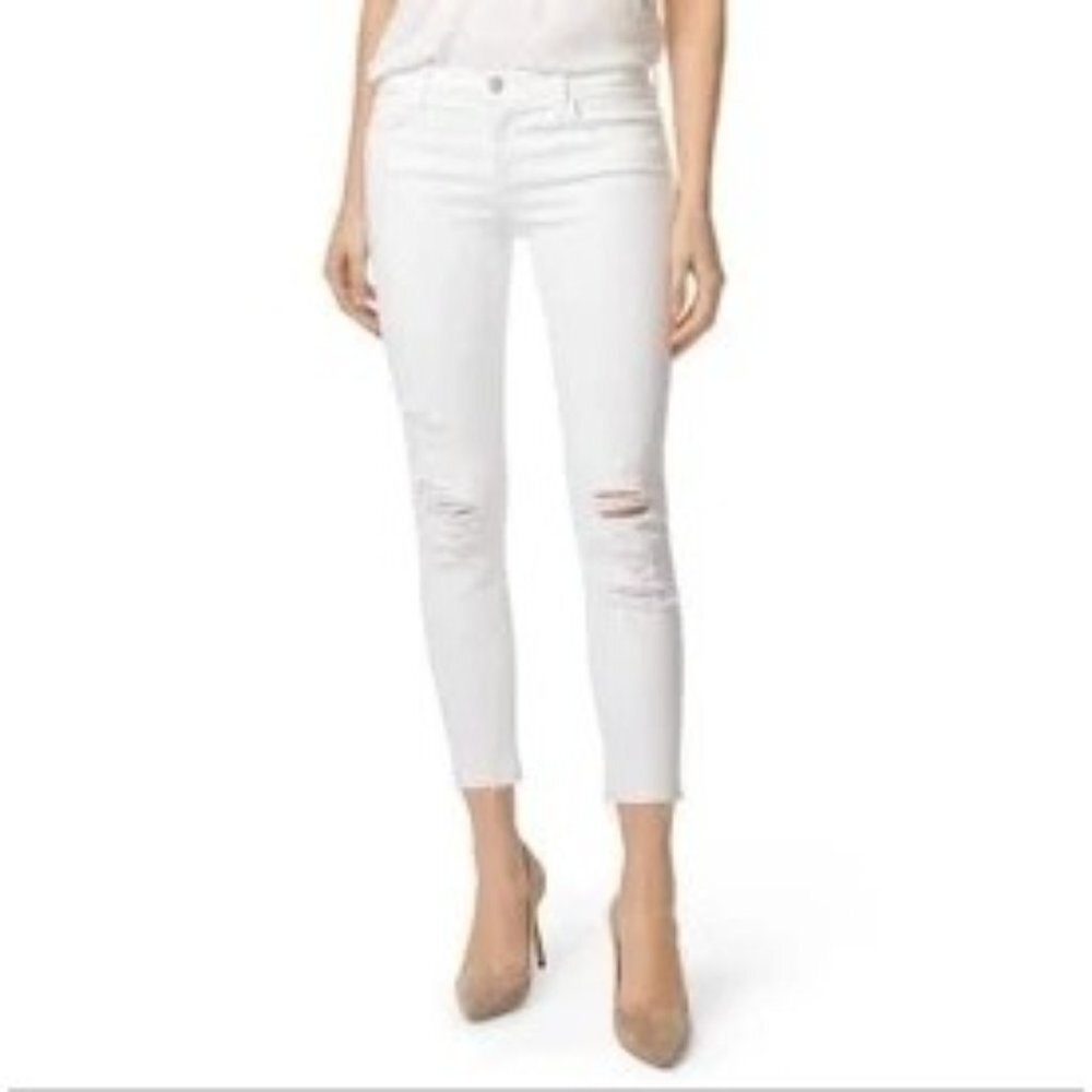 J Brand Stretch Low Rise Skinny Raw Hem Pockets Denim Jeans White Size 24